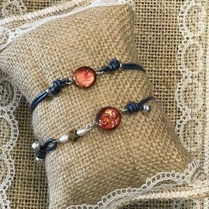 Leather and mother of pearl bracelets set of 2